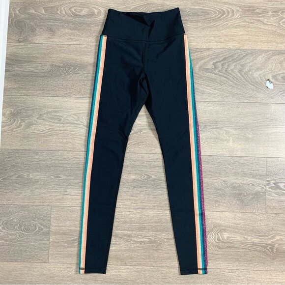 Spiritual Gangster High Waist 7/8 Metallic Sparkle Stripe Legging Rainbow Small - Picture 6 of 13